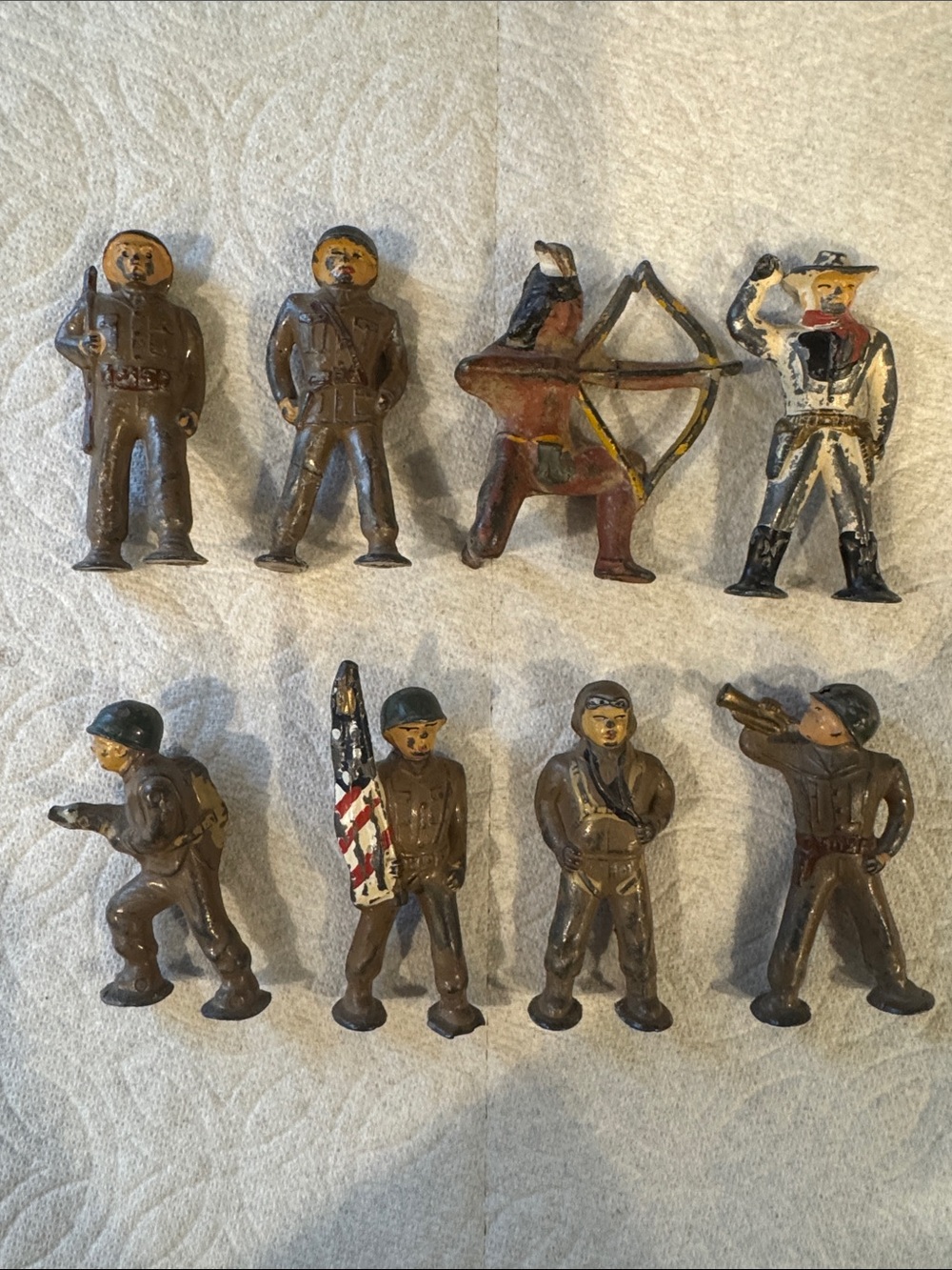 Vintage Cast Metal Soldier Figurine Set - Brown